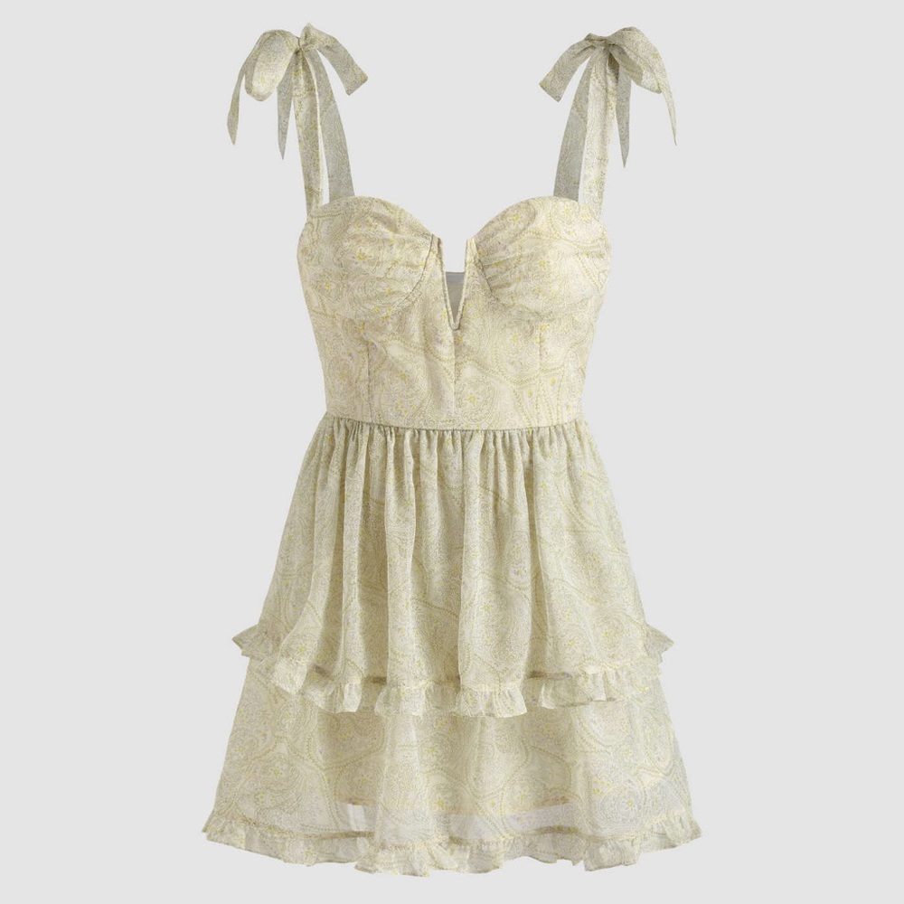 Cider floral ruffle tie shoulder dress